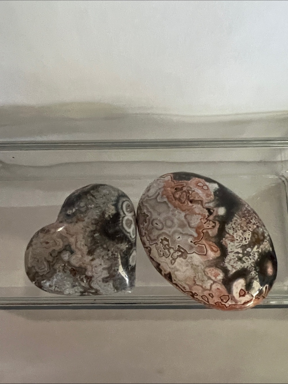 Crazy Lace Agate Decorative Heart and Oval Stone Set - Gray, Pink, Black